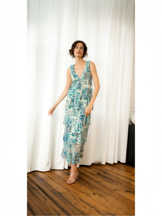 Guadalupe Dresses & Skirts - Guadalupe Kiliman Blue 100% Cotton Tiered Maxi Dress